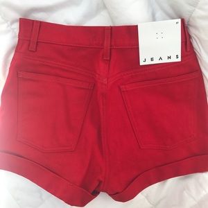 American Apparel High Rise Red Denim Shorts